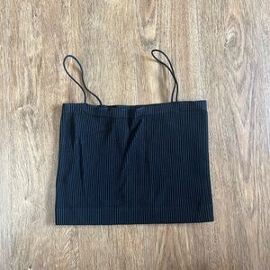Alya Black Ribbed Sleeveless Spaghetti Strap Crop Top